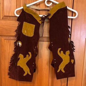 Child’s Sz Small M&F Western Cowboy/Cowgirl Brown Suede Chaps with Fringe